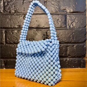 Handmade Blue Beaded Women's Bag